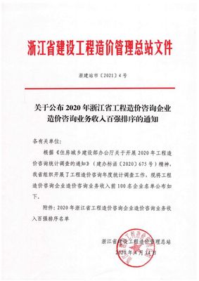 2020年浙江省工程造價咨詢企業業務收入百強全景解析